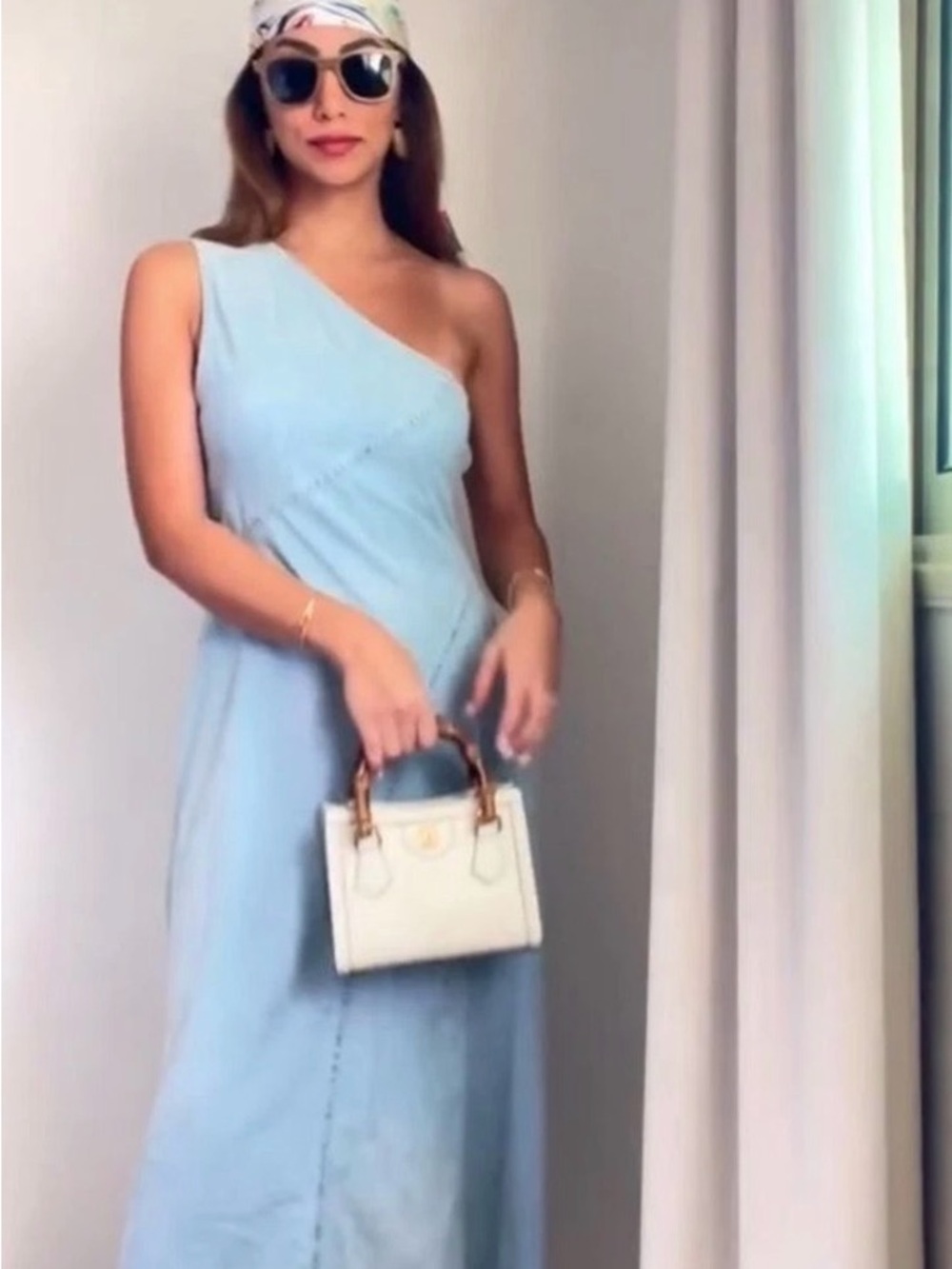 Zara One-Shoulder Light Blue Denim Midi Dress NWT - Picture 2 of 10